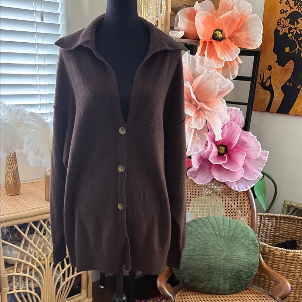 Free People Chocolate Brown Cashmere Swim Too Deep Oversized Slouchy Cardigan